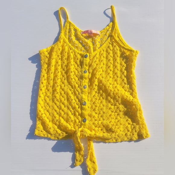 Rebellious One Bright Yellow Crochet Women's Scoop Neck Top, Sz. SM - Picture 1 of 5